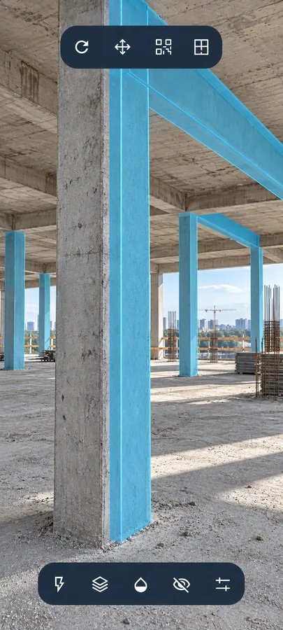 Реальная бетонная колонна и BIM-модель с небольшим смещением в AR
